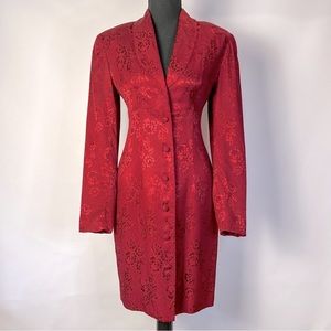Floral Jacquard Collar Blazer Dress Front Buttons